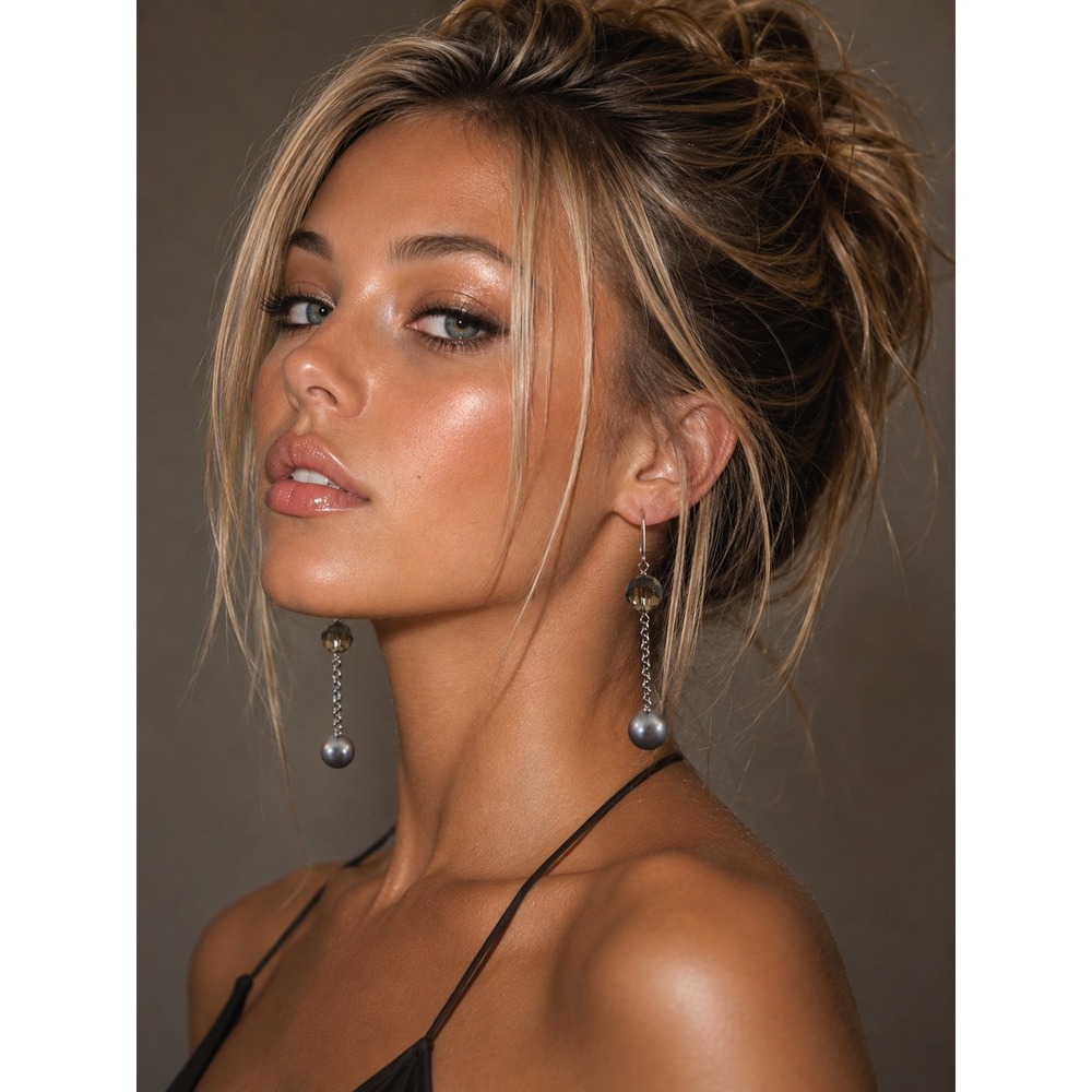 Y2K Grey Pearl‎ and Smoky Glass Drop Earrings Silver Tone Lever Back Dangle
